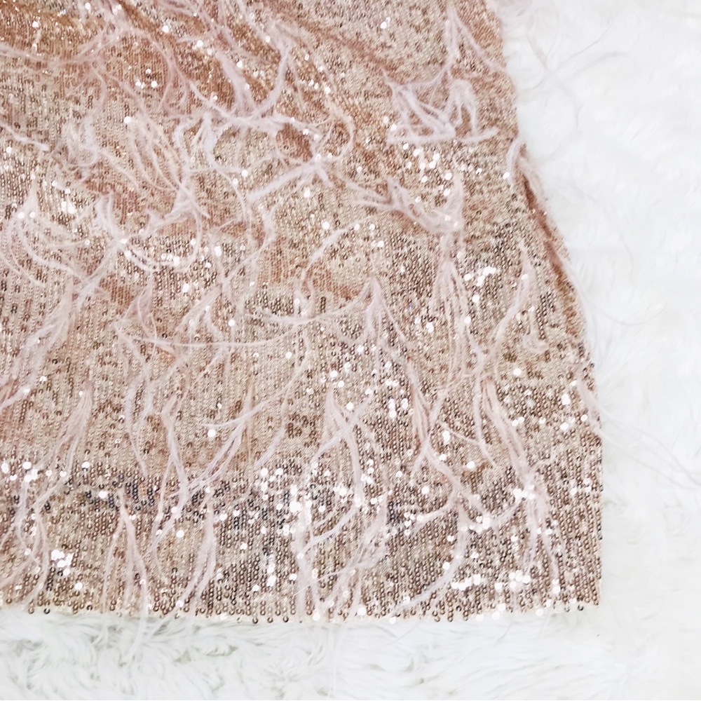ANTONIO MELANI x Nicola Bathie Rose Gold Sequin Maxi Dress Feather Formal Size 2 - Picture 10 of 14